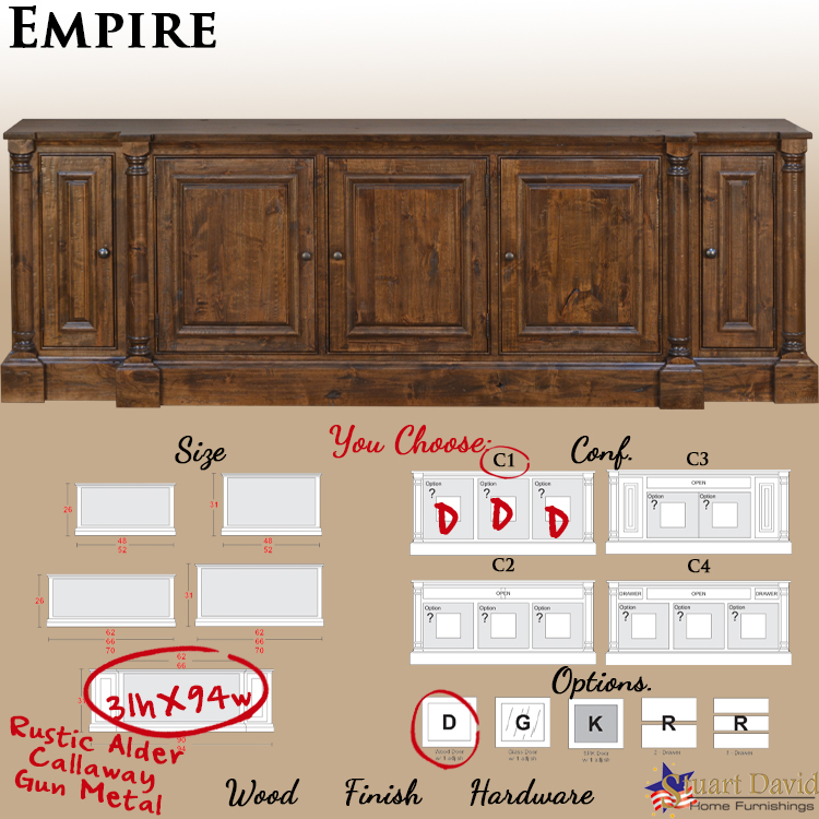 Empire Deluxe TV Stand Made in USA by local craftsmen in California with solid hardwoods