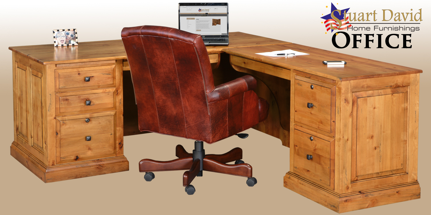 Stuart David Rustic Alder Knotty Alder Wood Office Furniture Corner Desk Made in America