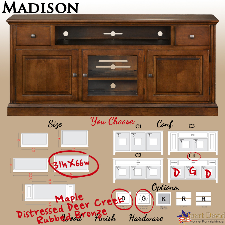 Madison TV Stand shown in Maple hardwood