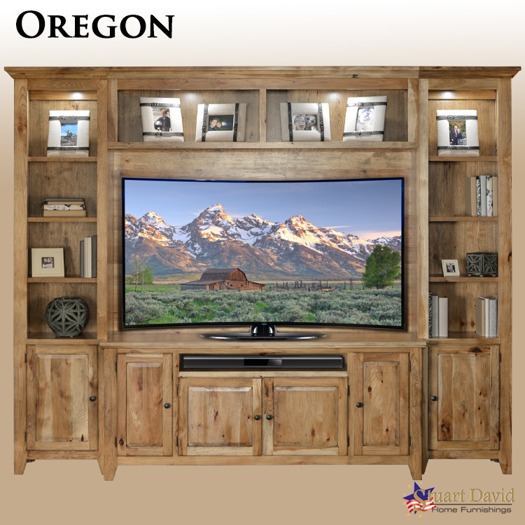 Oregon Entertainment Center Shown on North American Rustic Hickory