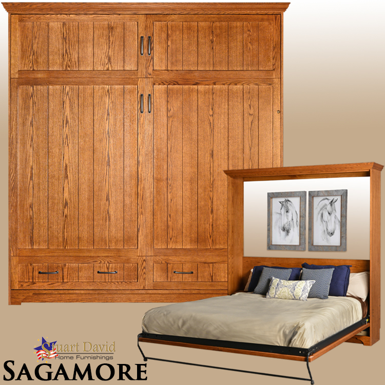 Sagamore King sized Wall Bed Murphy Bed on Red Oak with Classic Medium Oak Finish